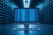 © javu - A modern computer monitor displaying digital data in blue colors, representing technology and innovation in a digital workspace.