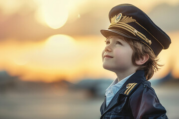 Canvas Print - AI generated picture of happy kid wear airplane captain suit pilot career children day concept