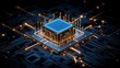 © Ai-Pixel - Close-up of a futuristic microchip on a motherboard with glowing circuits, representing advanced technology and digital innovation.