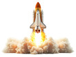 © Asier - Space shuttle launch with smoke and flames, isolated on white background, high detail PNG transparent.
