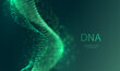 © SidorArt - Artificial Intelligence DNA particle waves future connect innovation vector design. Big data biology dna molecule background. Technology ai green particles dots banner.