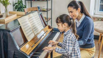 Canvas Print -  teacher playing piano