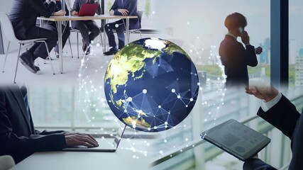 Poster - Various business scene and global communication network concept. Worldwide business. Transition material from a white background