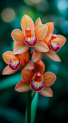 Canvas Print - Close up of orange orchids with red and white centers.