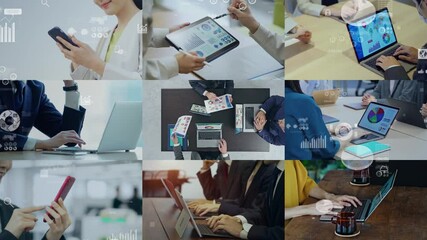 Poster - Various business scene and statistics data concept. Management strategy. Corporate marketing. Financial planning. Transition material from a white background