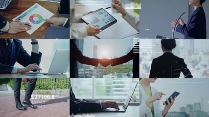 Fototapete - Various business scene and statistics data concept. Management strategy. Corporate marketing. Financial planning. Transition material from a white background