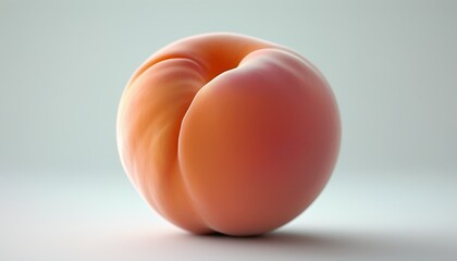 Wall Mural - A ripe, irregularly shaped peach with smooth skin, bright colors, and a soft, monochromatic background.