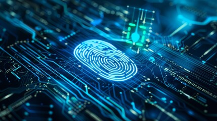 biometric security system with digital fingerprint, cyber technology concept for data protection and identification