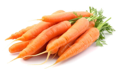 Bunch of tasty ripe carrots on white background