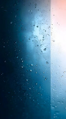 Poster - Close-up of water droplets on a glass surface, with a gradient from blue to white.