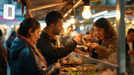 Traditional street food. Asian food. Meat, vegetables. Grilled food, on an open fire. Open cafe. Takeaway food. Fast food. Buffet.