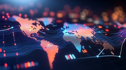 Wall Mural - Global Network: Connected World Map with Digital Lines and Data