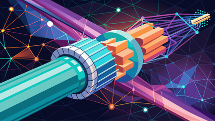 Optical fiber cable. Connection technology background. Low polygonal, wireframe, linear and mesh illustration