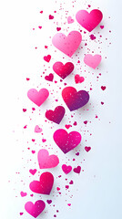 Poster - Pink hearts scattered on a white background.