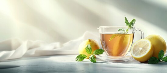 Fototapete - Tea with mint and lemon. with copy space image. Place for adding text or design