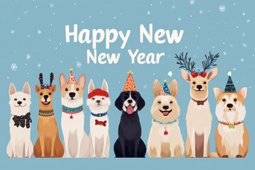 Wall Mural - Pet Celebration Collage: Photos of pets dressed in festive New Year accessories. The text 