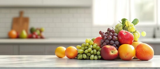 Poster - Fresh ripe fruits on the kitchen counter. with copy space image. Place for adding text or design