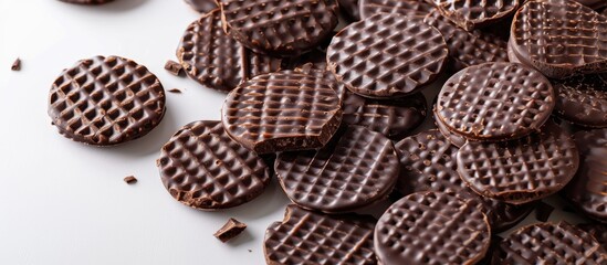 Aufkleber - Chocolate wafers arranged on a white background with copyspace