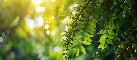 Leinwandbilder - Close up of tamarind tree foliage in the morning. with copy space image. Place for adding text or design