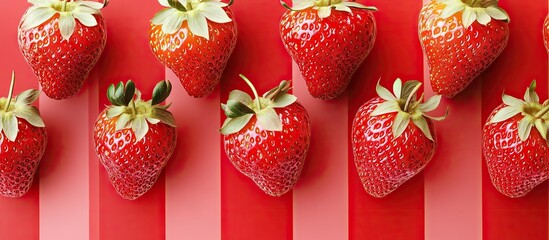 Wall Mural - Stripes of strawberries. with copy space image. Place for adding text or design