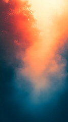 Poster - Silhouette of trees against a vibrant orange and blue sky with fog.