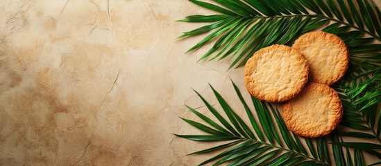 Leinwandbilder - textured vintage paper background featuring palmera biscuit. with copy space image. Place for adding text or design