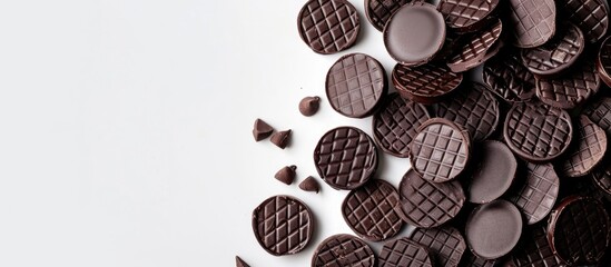 Aufkleber - Chocolate wafers arranged on a white background with copyspace