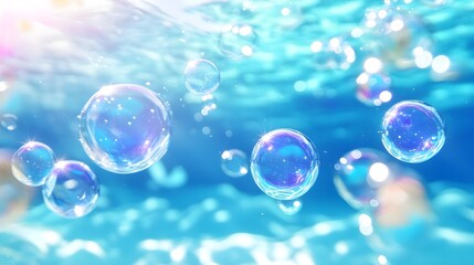 Poster - Blue Water Bubbles Abstract Background