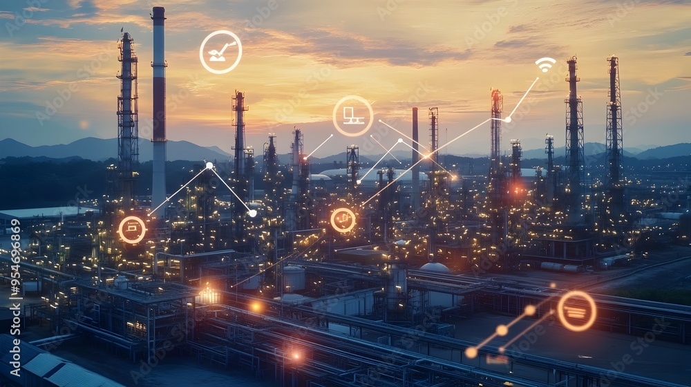Illustration Stock Automated oil refinery with IoT technology ...