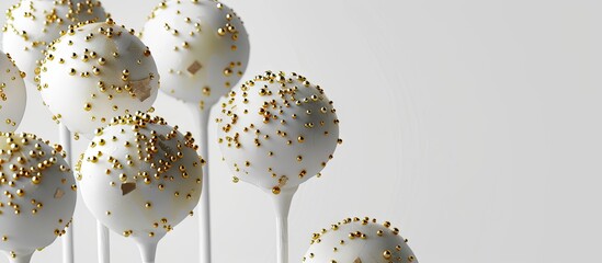 Fototapete - White cake pops adorned with gold sprinkles. with copy space image. Place for adding text or design