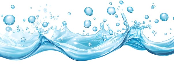 Wall Mural - Blue Water Splash and Bubbles Isolated on White