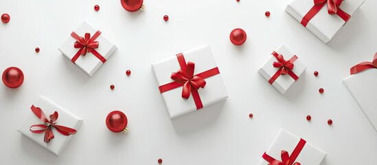 Leinwandbilder - Blank paper mockup gift boxes decorations set against a white background. with copy space image. Place for adding text or design