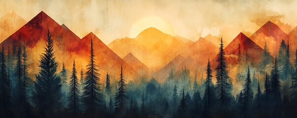 Leinwandbilder - Generate an abstract collage blending the peaceful forest meadow aesthetic with geometric room shapes, using medium wood brown and earthy, inviting colors