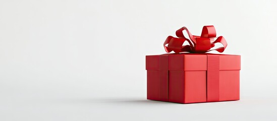 Wall Mural - Red gift box with bows set against a white background with ample copy space