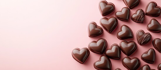 Poster - Chocolate Hearts on a Pink Hearts Background. with copy space image. Place for adding text or design