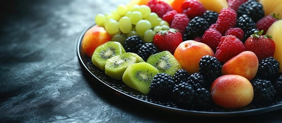 Wall Mural - Tasty fruit tray. with copy space image. Place for adding text or design