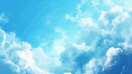 A bright, sunny sky filled with fluffy white clouds, creating a peaceful and uplifting scene, with a clear blue background suggesting a warm, clear day.