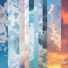 Wall Mural - a banner design collage displays photos of the sky under various weather conditions, emphasizing met