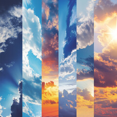 Wall Mural - a banner design collage displays photos of the sky under various weather conditions, emphasizing met