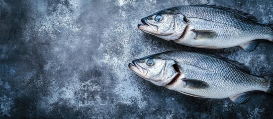Aufkleber - Raw sea bass fish Preparing fresh sea bass. with copy space image. Place for adding text or design