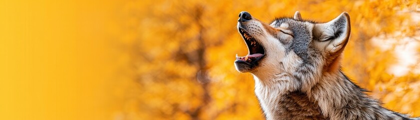 Sticker - Wolf howling in autumn forest.