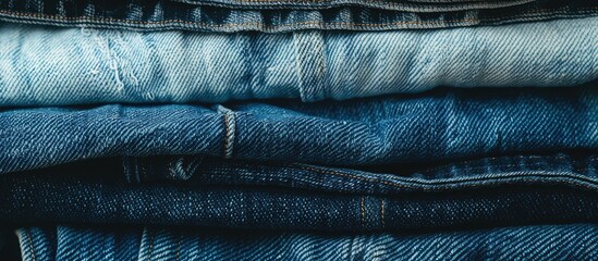 Wall Mural - stack of blue jeans in various shades jeans stacked on a white background blue denim jeans texture b