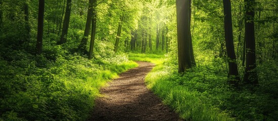 Springtime green forest. with copy space image. Place for adding text or design