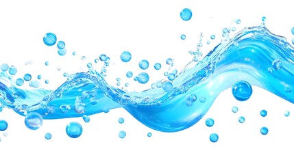 Wall Mural - Blue Water Splash with Bubbles Isolated on White