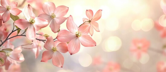 Fototapete - Dogwood featuring adorable pink blossoms. with copy space image. Place for adding text or design