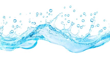 Wall Mural - Blue Water Splash with Bubbles Isolated on White