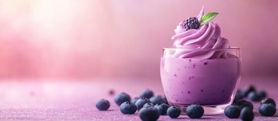 Poster - Blueberry Cream Treat in a Glass. with copy space image. Place for adding text or design