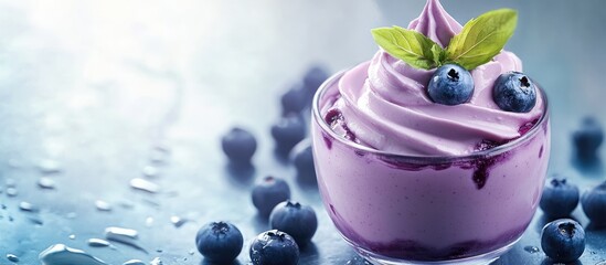 Poster - Blueberry Cream Treat in a Glass. with copy space image. Place for adding text or design