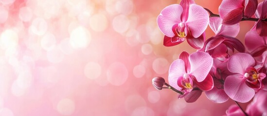 Leinwandbilder - Phalaenopsis orchid blossoms on a pink background. with copy space image. Place for adding text or design