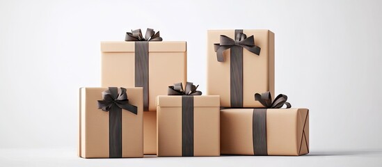 Leinwandbilder - Blank paper mockup gift boxes decorations set against a white background. with copy space image. Place for adding text or design
